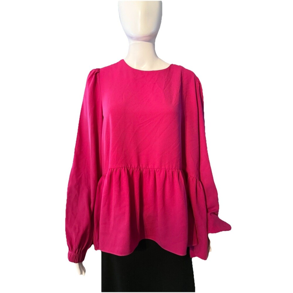 Tuckernuck Pomander Place Pink Carlota Peplum Blouse Top Boho Casual Tunic SZ M